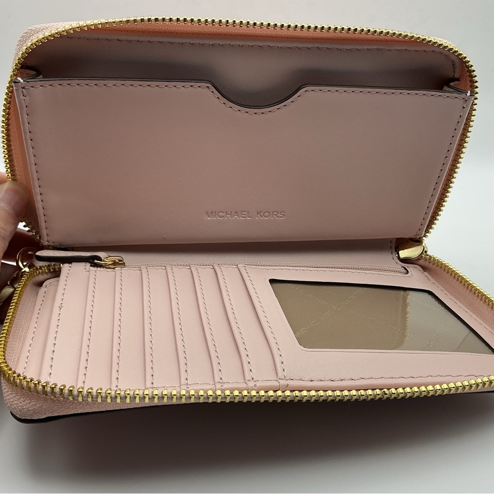 Michael Kors Jet Set Travel Large Zip Wristlet Wallet Phone Case Powder Blush - Picture 2 of 8